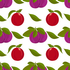 Seamless pattern with plums. Vector illustration.