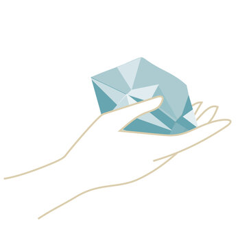 Logo illustration main tenant un cristal bleu  - pierre semi précieuse
