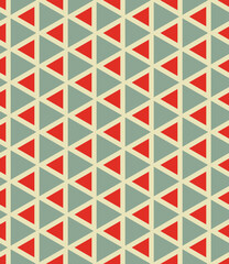 Elegant seamless pattern with triangles. Green-mint and orange colours. Retro. vintage style. Design for fabric print. Vector illustration