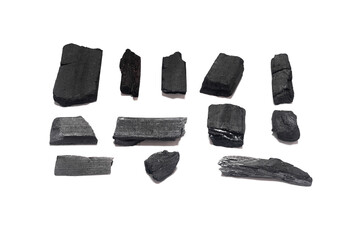 Pile of coals isolated on the white background top view.