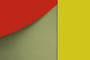 Textured and plain red brown yellow sheet papers forming a curve and vertical blank rectangle for creative cover designing