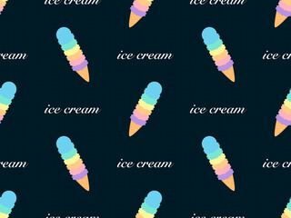 Ice cream cartoon character seamless pattern on blue background.  Pixel style