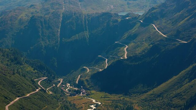 Amazing bending road of Furka Pass in Realp Switzerland