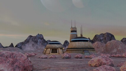 3D-illustration of an outpost somewhere in the galaxy
