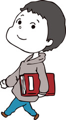 本を持って歩いてる男性