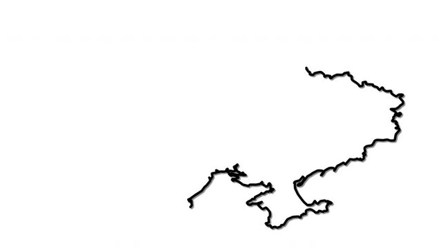 Ukraine and disputed territories map outline. Ukraine map, country territory outline self drawing animation. Line art.
