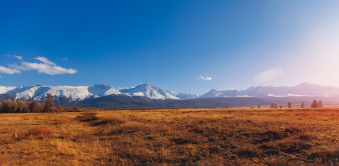 Landscape adventure autumn forest mountains Chuysky tract, Altai Kurai steppe