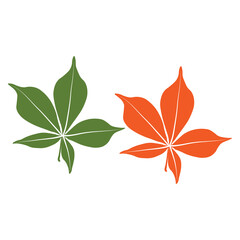 Set of vector chestnut leaf silhouette black and coloured icon. Simple chestnut leaves illustration for logo. Realistic hand drawn leaves illustration set on white background.