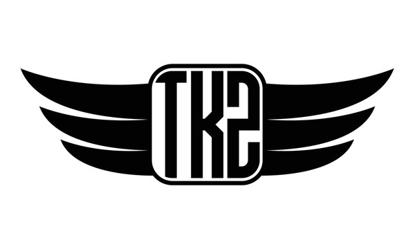 TKZ three Letter wing minimalist creative concept icon eagle symbol professional black and white logo design, Vector template