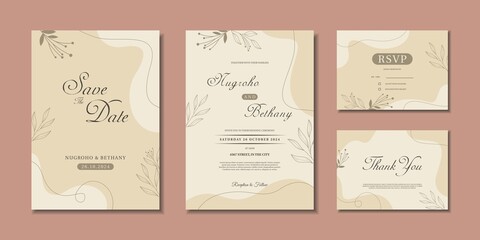 Minimal style wedding invitation template. Hand drawn simple wedding invitation