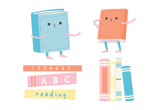 Cute Book Reading Education Clipart Illustrations