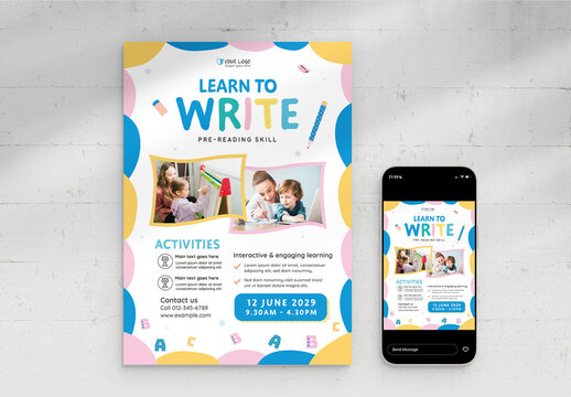 Cute School Education Kindergarten Flyer Poster Layout