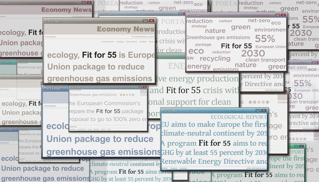 Headline titles media with Fit for 55 european green deal 3d illustration