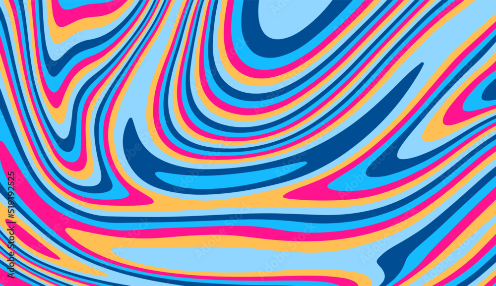 Poster abstract op-art background with warped colorful lines. trippy 70s style illustration.