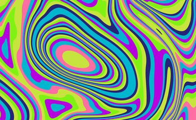 Fototapeta na wymiar Abstract geometric background with warped colorful fluid lines. Trippy organic style illustration.