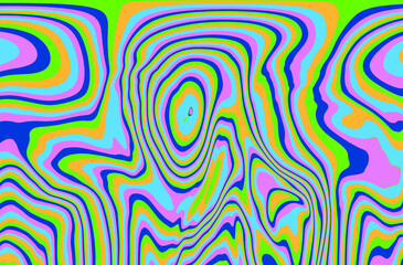 Abstract geometric background with warped colorful fluid lines. Trippy organic style illustration.