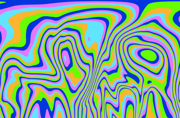 Abstract geometric background with warped colorful fluid lines. Trippy organic style illustration.