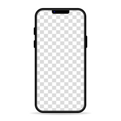 Realistic mobile phone mockup with transparent screen. Design for application, game, and web page view. Vector illustration isolated on white background