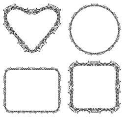 Set various borders from drawn vintage decorative design elements