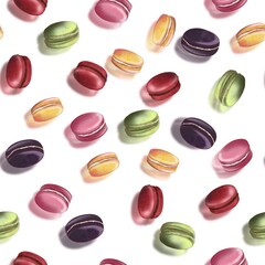 Sweet pattern with multicolor macarons. Seamless texture design on white background