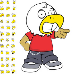funny eagle young kid character cartoon expressions set pack in vector format
