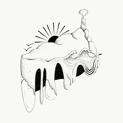 Scenery Mountain Surf Ocean Art Illustration