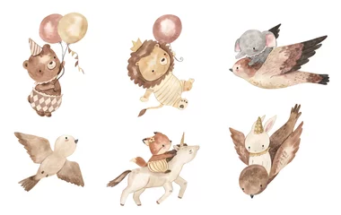 Deken met patroon Boho dieren Bird, lion, bear watercolor illustration for kids