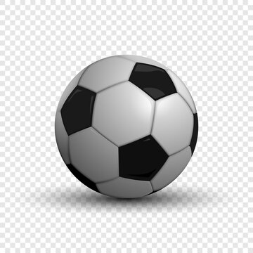 Realistic 3d soccer ball vector illustration isolated on chequered background.