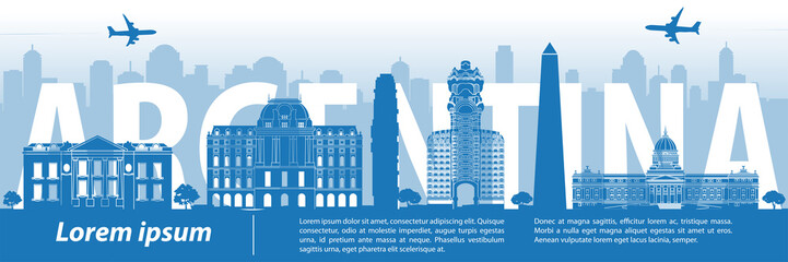 Argentina famous landmarks by silhouette style,vector illustration