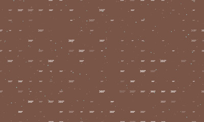 Seamless background pattern of evenly spaced white 360 degree symbols of different sizes and opacity. Vector illustration on brown background with stars