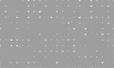 Seamless background pattern of evenly spaced white yoga hammock symbols of different sizes and opacity. Vector illustration on gray background with stars