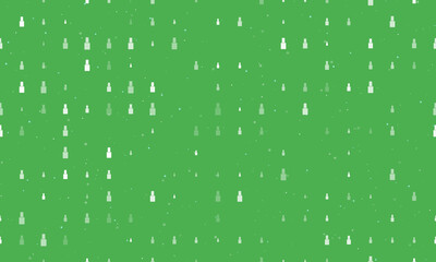 Seamless background pattern of evenly spaced white nail polish symbols of different sizes and opacity. Vector illustration on green background with stars