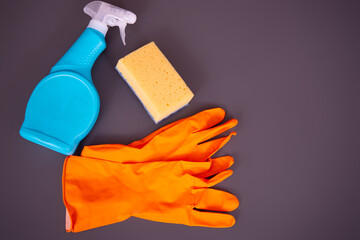 House cleaning. Cleaning products and gloves.