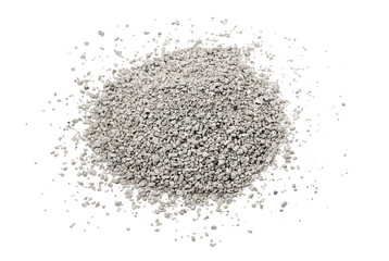 Small rocks ground texture isolated white background. road stone. gravel pebbles stone texture. dark crushed granite. close up. grey clumping clay. cat litter