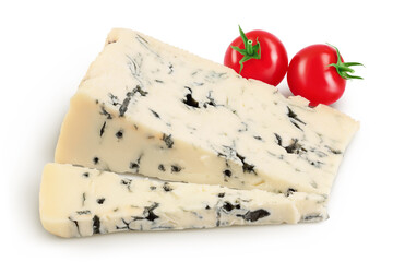 Blue cheese gorgonzola isolated on white background with full depth of field.