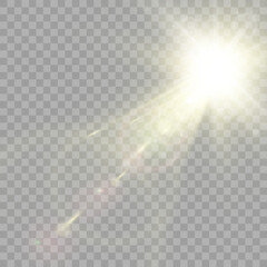 Fototapeta premium Glow isolated light effect set, lens flare, explosion, glitter, line, sun flash and stars. Abstract special effect element design. Shine ray with lightning 