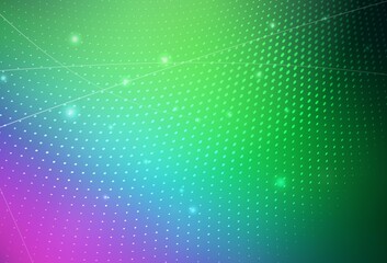 Light Pink, Green vector Blurred bubbles on abstract background with colorful gradient.
