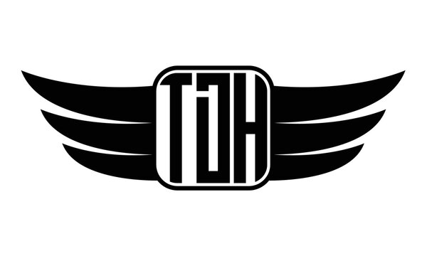 TDH three Letter wing minimalist creative concept icon eagle symbol professional black and white logo design, Vector template