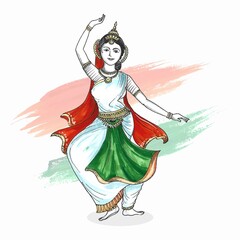 Fototapeta na wymiar Beautiful indian women dance on india independence card background
