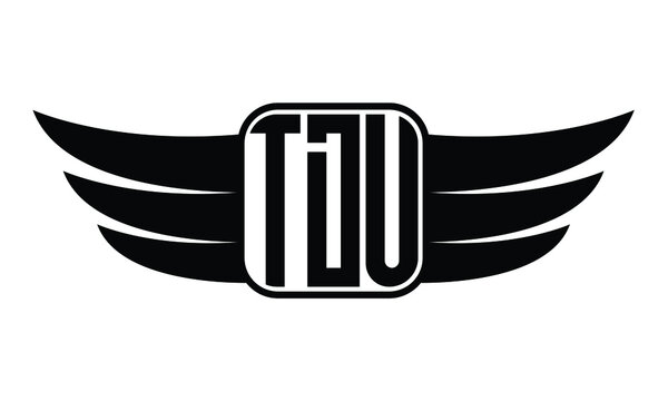 TDU three Letter wing minimalist creative concept icon eagle symbol professional black and white logo design, Vector template