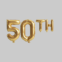 3d illustration of 50th gold balloons isolated on background - obrazy, fototapety, plakaty