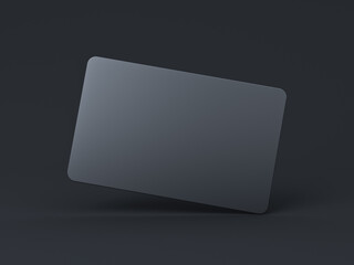 Blank black card isolated on black background with shadow minimal conceptual 3D rendering