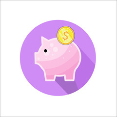 Piggy bank with coin , saving money - vector icon