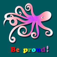 Рroud octopus on the background of the sea depths. suitable as a print, poster, postcard