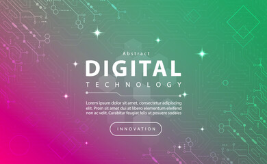 Digital technology banner green pink background concept with technology light effect, abstract tech, innovation future data, internet network, Ai big data, lines dots connection, illustration vector