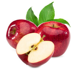 two red apples isolated on white background. clipping path.