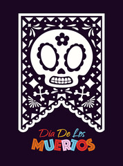 Dia de Los Muertos holiday colorful style with garlands. Day of the Dead with skull and flower for decoration, funny poster party, t shirt, fiesta, greeting card. Halloween party flyer. Vector 10 eps