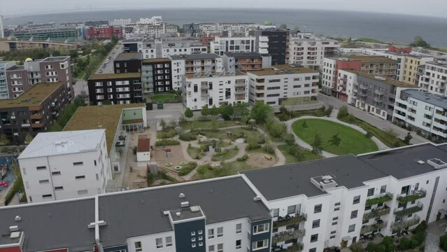 Drone Flight Over City Apartments Of Malmo