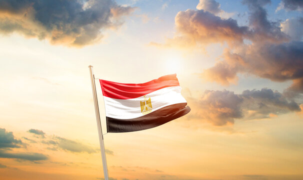 Egypt national flag cloth fabric waving on the sky - Image