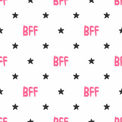 Repeating stars and the abbreviation BFF. Best friends forever. Cute seamless pattern. Simple vector illustration.
